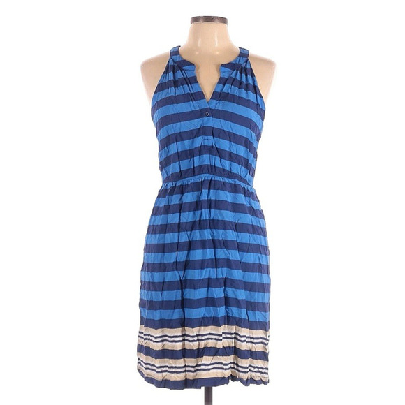 Old Navy Striped Blue Midi Dress Rayon Halter Top XL Sleeveless Summer - Picture 1 of 8